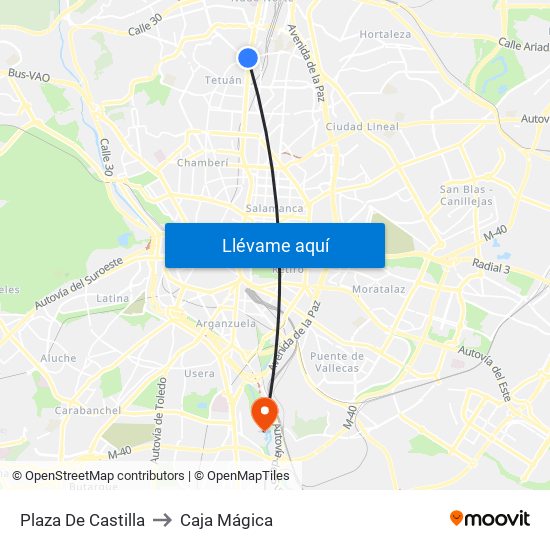 Plaza De Castilla to Caja Mágica map