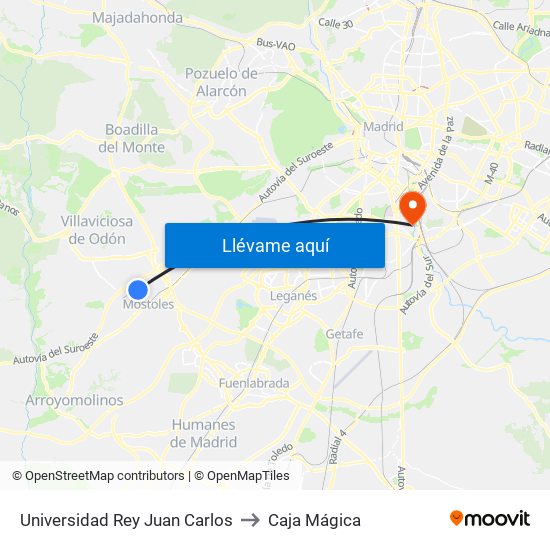 Universidad Rey Juan Carlos to Caja Mágica map