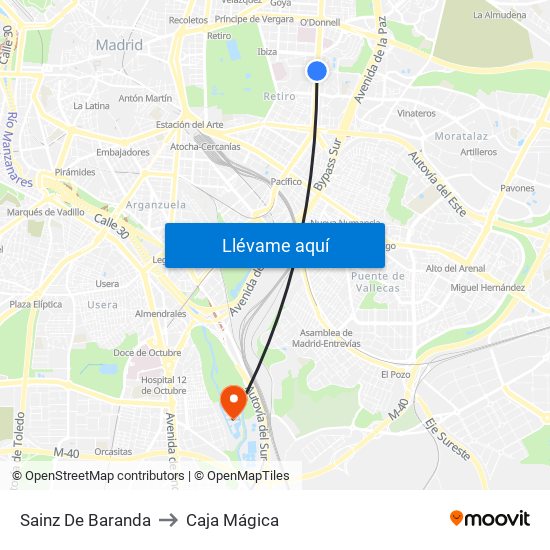 Sainz De Baranda to Caja Mágica map