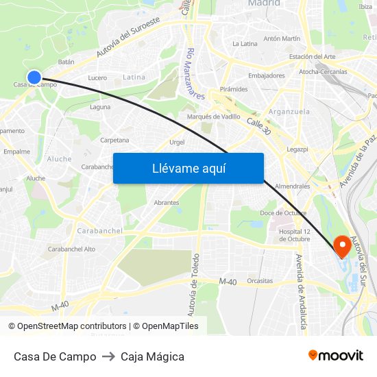 Casa De Campo to Caja Mágica map