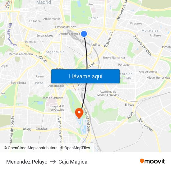 Menéndez Pelayo to Caja Mágica map