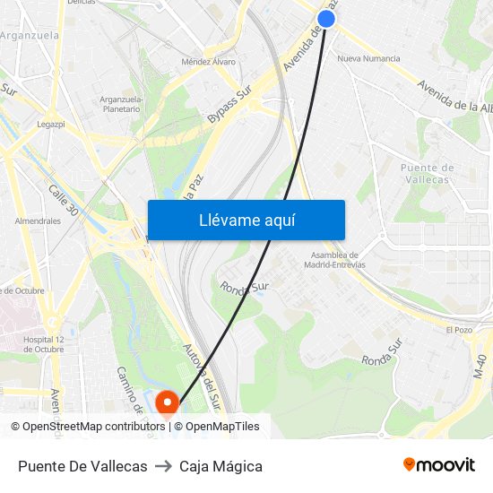 Puente De Vallecas to Caja Mágica map
