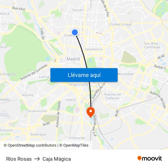Ríos Rosas to Caja Mágica map