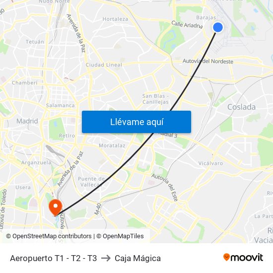 Aeropuerto T1 - T2 - T3 to Caja Mágica map