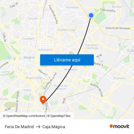 Feria De Madrid to Caja Mágica map
