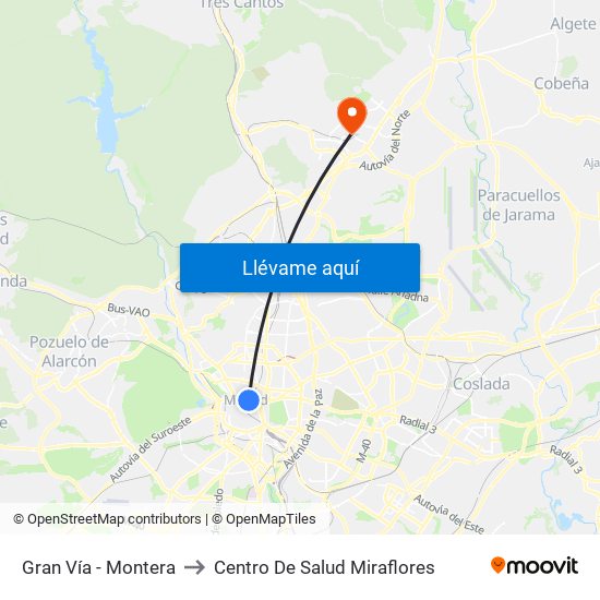 Gran Vía - Montera to Centro De Salud Miraflores map