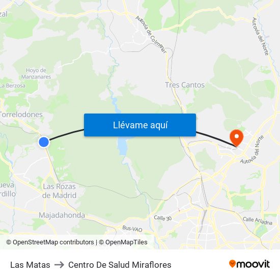 Las Matas to Centro De Salud Miraflores map