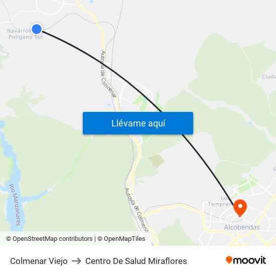 Colmenar Viejo to Centro De Salud Miraflores map
