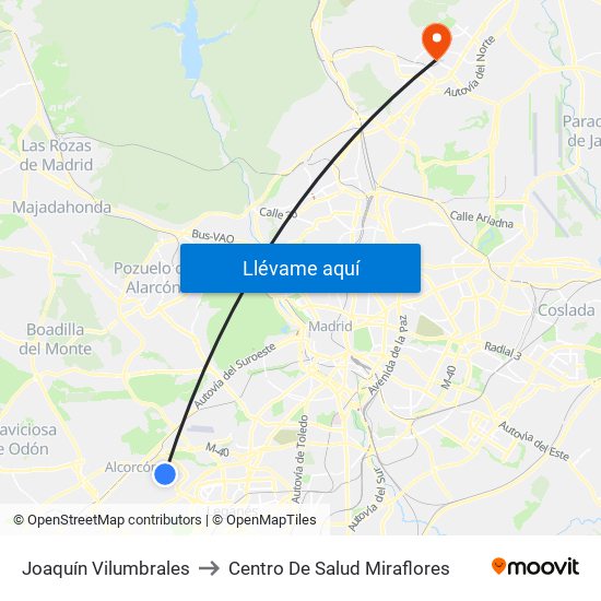 Joaquín Vilumbrales to Centro De Salud Miraflores map