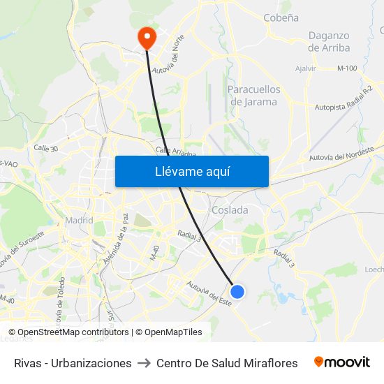 Rivas - Urbanizaciones to Centro De Salud Miraflores map