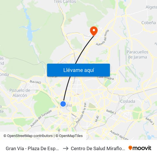 Gran Vía - Plaza De España to Centro De Salud Miraflores map