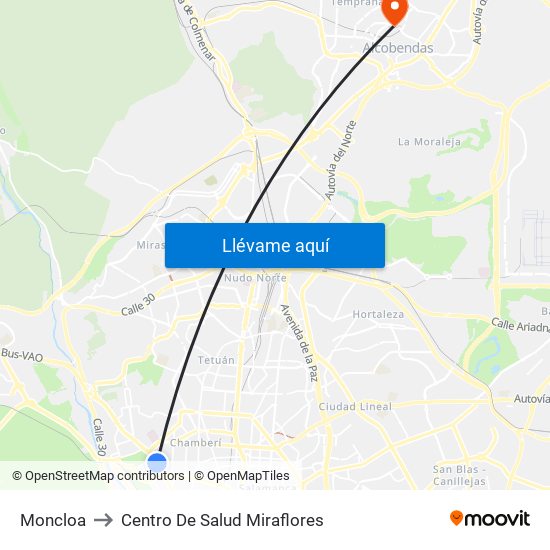 Moncloa to Centro De Salud Miraflores map