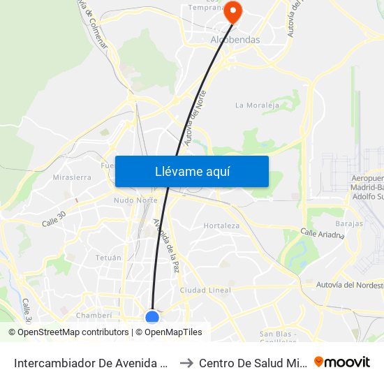 Intercambiador De Avenida De América to Centro De Salud Miraflores map