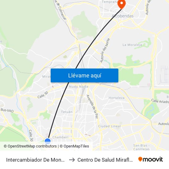 Intercambiador De Moncloa to Centro De Salud Miraflores map