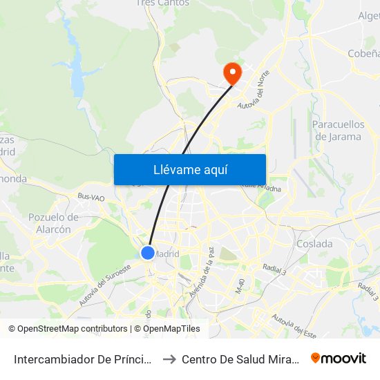 Intercambiador De Príncipe Pío to Centro De Salud Miraflores map