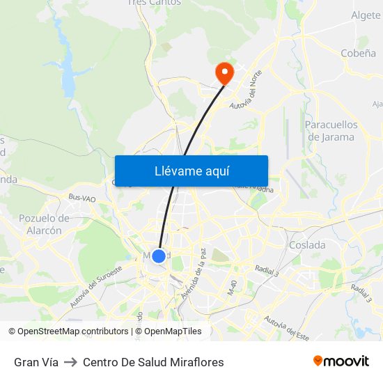 Gran Vía to Centro De Salud Miraflores map
