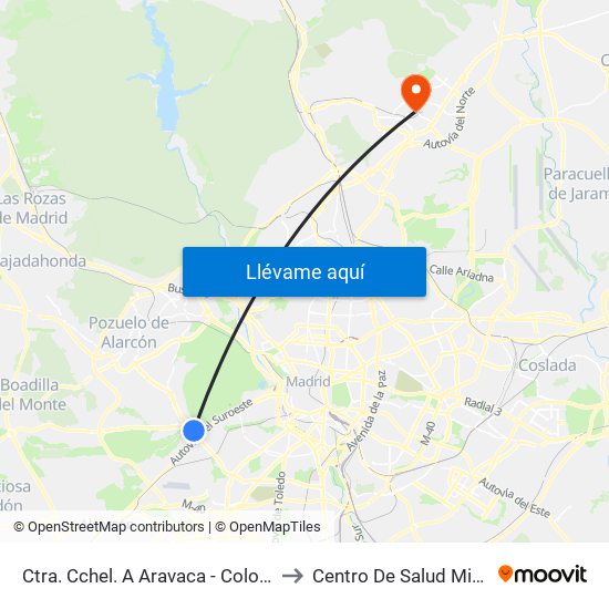 Ctra. Cchel. A Aravaca - Colonia Jardín to Centro De Salud Miraflores map