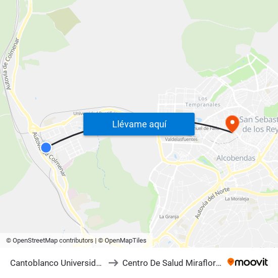 Cantoblanco Universidad to Centro De Salud Miraflores map