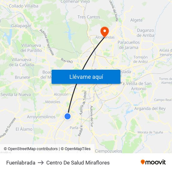 Fuenlabrada to Centro De Salud Miraflores map