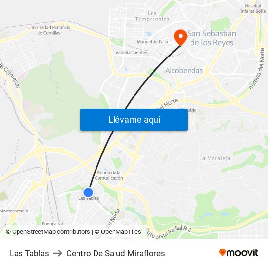 Las Tablas to Centro De Salud Miraflores map