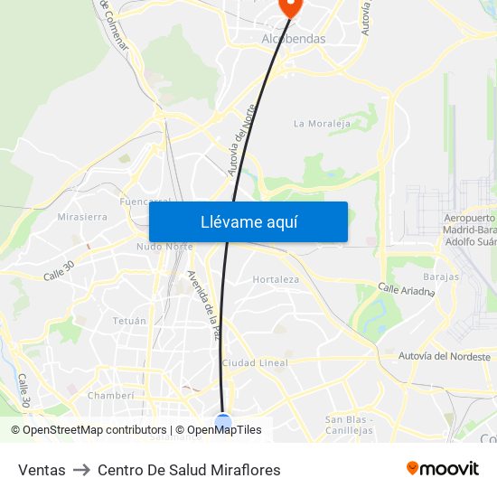 Ventas to Centro De Salud Miraflores map