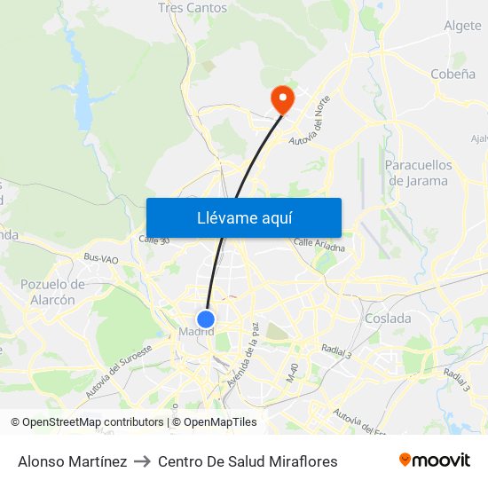 Alonso Martínez to Centro De Salud Miraflores map