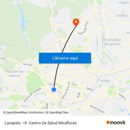 Lavapiés to Centro De Salud Miraflores map