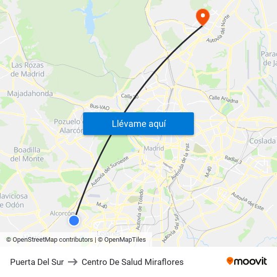 Puerta Del Sur to Centro De Salud Miraflores map