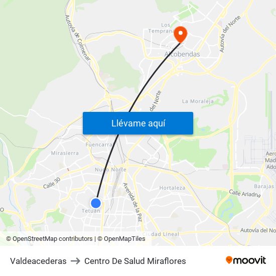 Valdeacederas to Centro De Salud Miraflores map