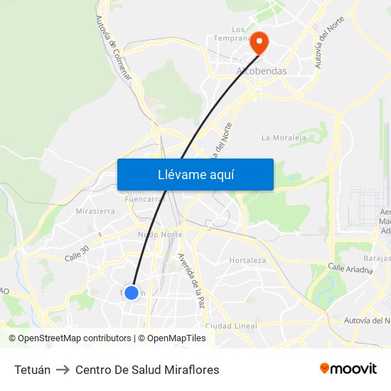 Tetuán to Centro De Salud Miraflores map