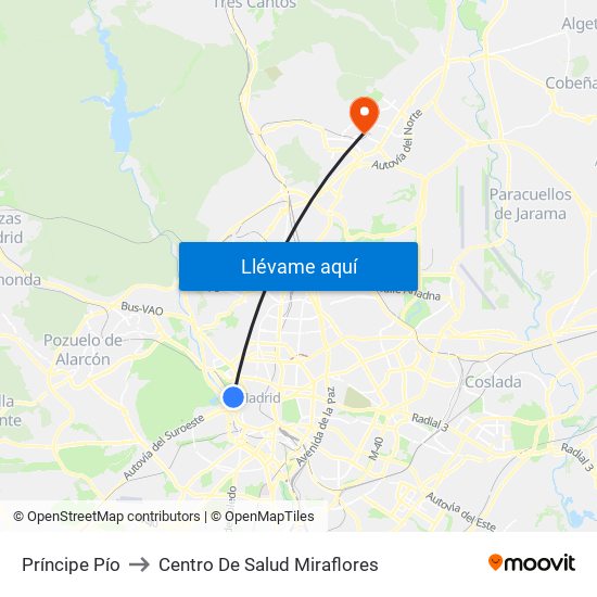Príncipe Pío to Centro De Salud Miraflores map