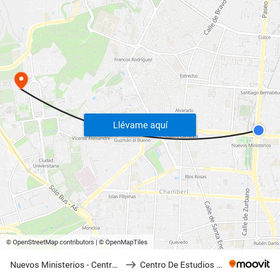 Nuevos Ministerios - Centro Comercial to Centro De Estudios Jurídicos map