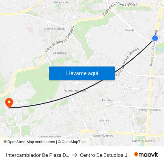 Intercambiador De Plaza De Castilla to Centro De Estudios Jurídicos map
