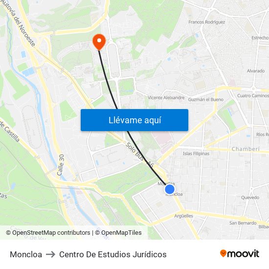 Moncloa to Centro De Estudios Jurídicos map