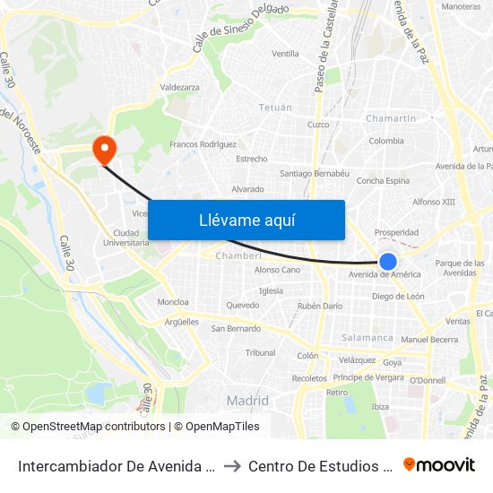 Intercambiador De Avenida De América to Centro De Estudios Jurídicos map