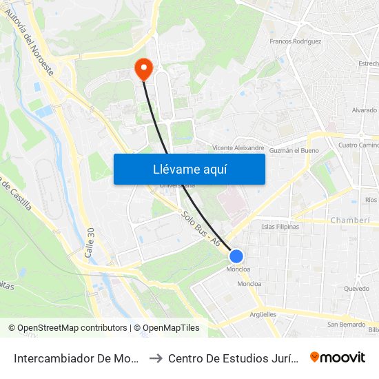 Intercambiador De Moncloa to Centro De Estudios Jurídicos map