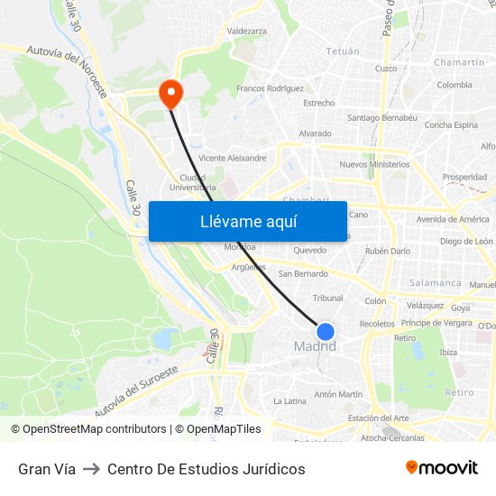 Gran Vía to Centro De Estudios Jurídicos map