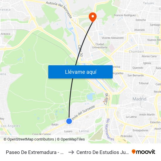 Paseo De Extremadura - El Greco to Centro De Estudios Jurídicos map