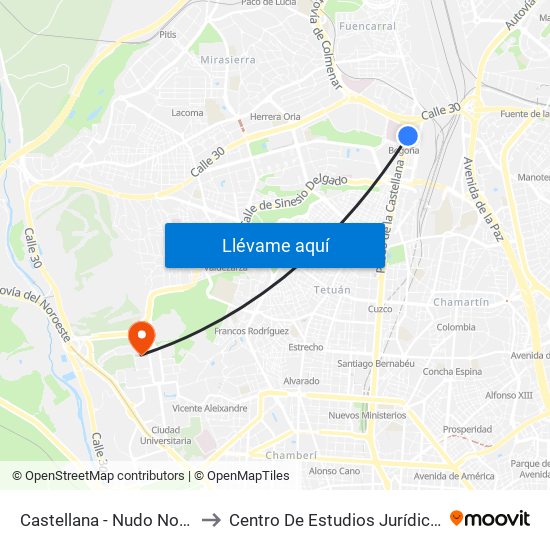 Castellana - Nudo Norte to Centro De Estudios Jurídicos map