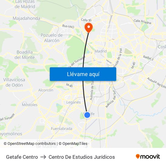 Getafe Centro to Centro De Estudios Jurídicos map