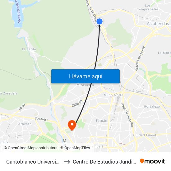 Cantoblanco Universidad to Centro De Estudios Jurídicos map