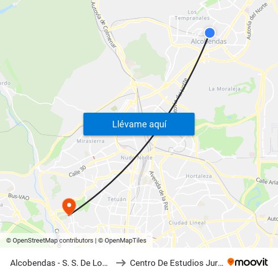 Alcobendas - S. S. De Los Reyes to Centro De Estudios Jurídicos map