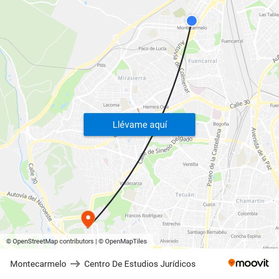 Montecarmelo to Centro De Estudios Jurídicos map