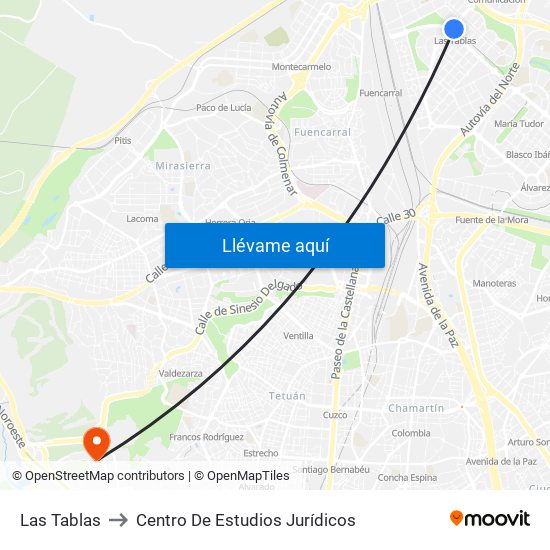 Las Tablas to Centro De Estudios Jurídicos map