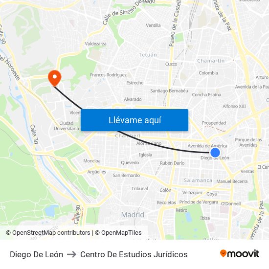 Diego De León to Centro De Estudios Jurídicos map