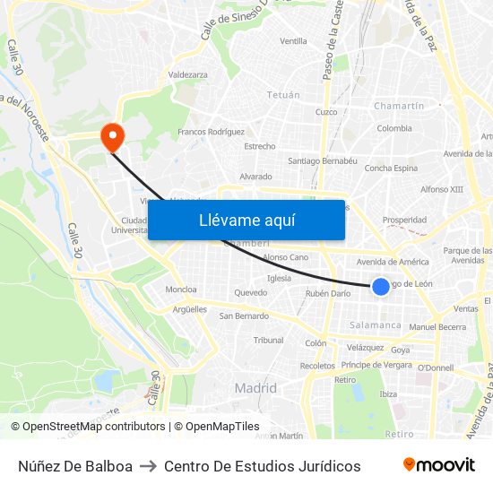 Núñez De Balboa to Centro De Estudios Jurídicos map