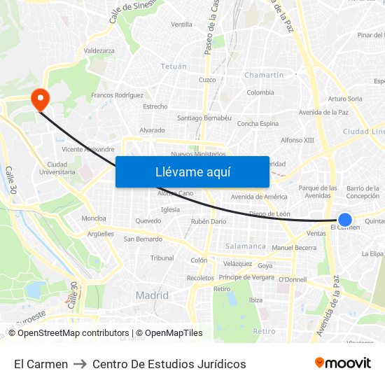 El Carmen to Centro De Estudios Jurídicos map