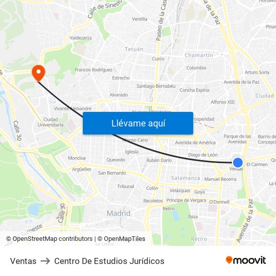 Ventas to Centro De Estudios Jurídicos map