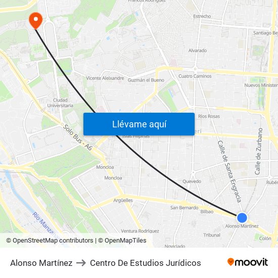 Alonso Martínez to Centro De Estudios Jurídicos map