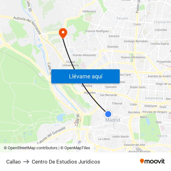 Callao to Centro De Estudios Jurídicos map